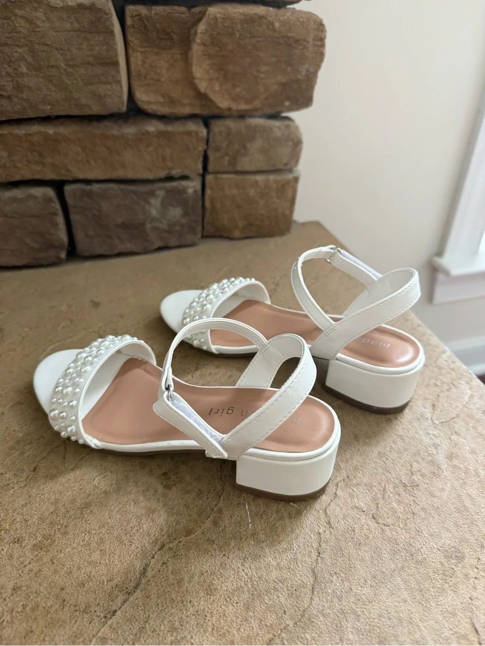 Madden Girl White Pearl Strap Block Heel Sandals